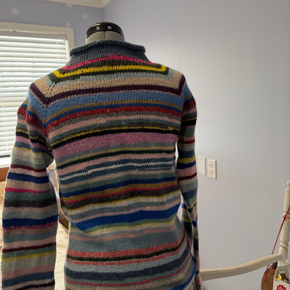 Striped Multicolor Women's Crew Neck Sweater handmade Italy - Picture 4 of 4
